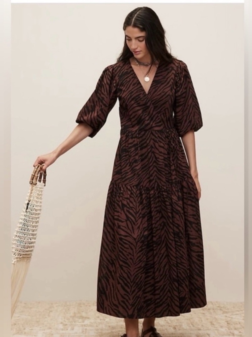 NWT banana republic XL White Lotas Brown Zebra Print Maxi Dress